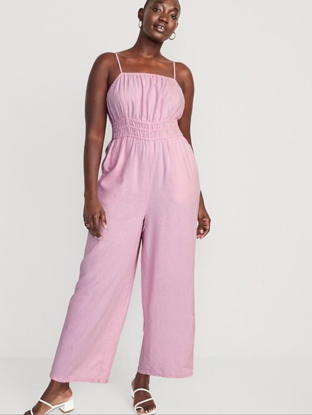 Old Navy Women's Pink Sleeveless Linen Blended Jumpsuit   Lounge Romper Sz XL